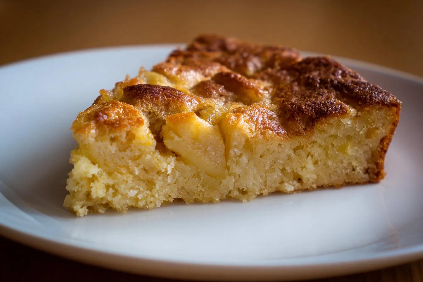 Freshly baked rhubarb pudding cake served with a dollop of whipped cream