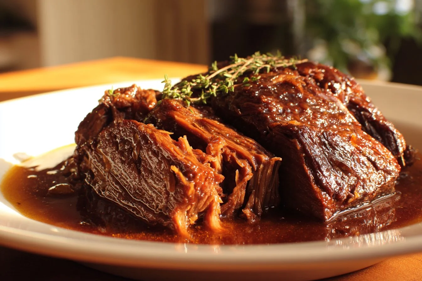 Slow-Cooked Beef Brisket served with sides