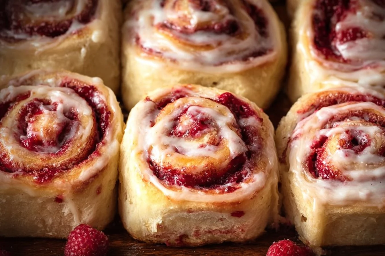 Sourdough Raspberry Sweet Rolls with Lemon Cream Cheese Frosting