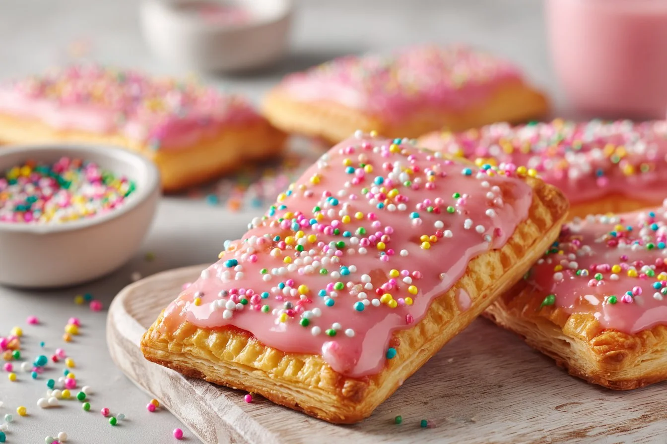 Homemade Strawberry Rhubarb Pop Tarts on a plate with a fork