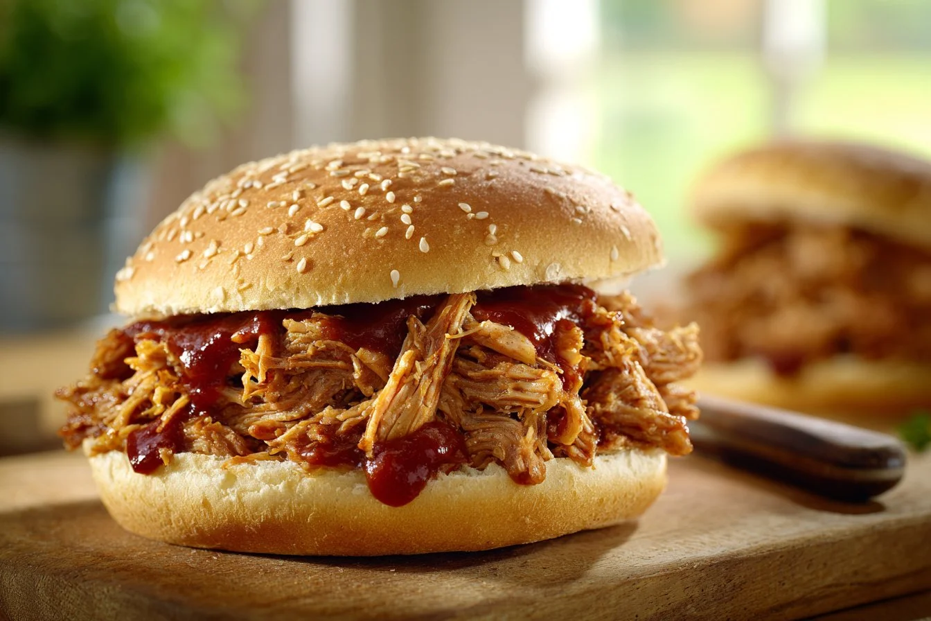 Delicious BBQ pulled pork served with coleslaw and buns